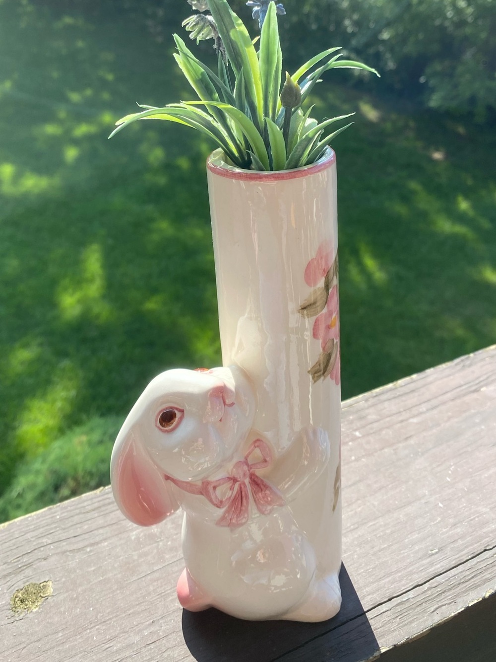 Vintage Porcelain Floral Figurine Vase - White with Pink Accents